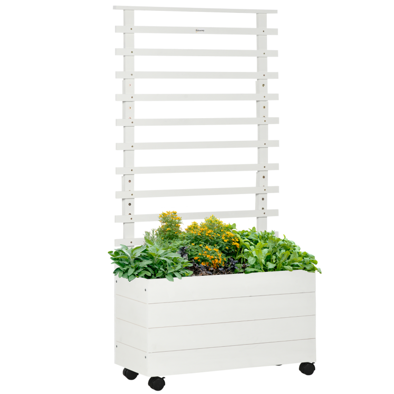 Outsunny Pflanzkasten mit Rankgitter Blumenkasten mit Rollen Hochbeet für Kletterpflanzen Naturholz Weiß 76 x 30 x 155 cm für Garten Aosom.de – Bild 1 von 2