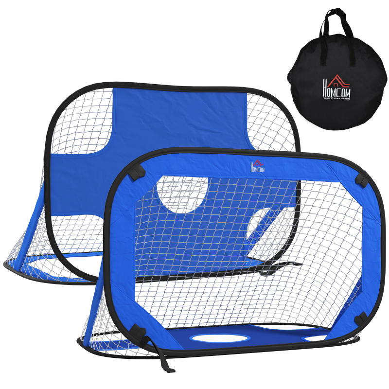 HOMCOM Pop Up Fußballtore 2er Set tragbare faltbare Minitore mit Tragetasche Blau 123x80x80 cm für Garten und Sportaktivitäten Aosom.de – Bild 1 von 2