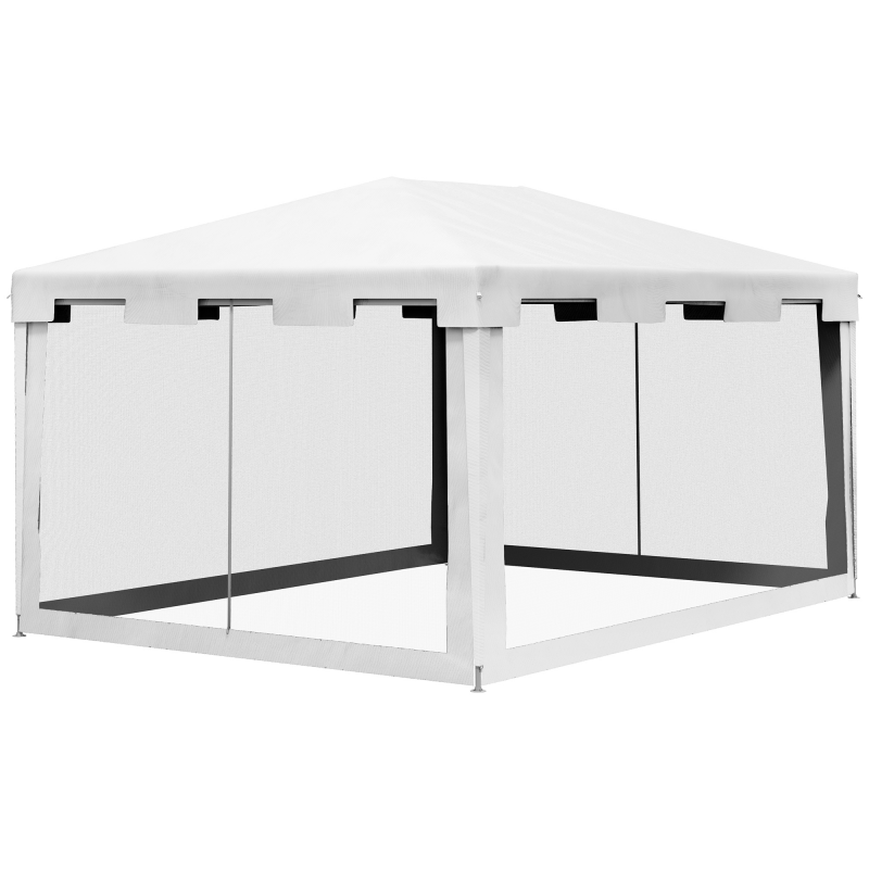 Outsunny Pavillon 4x3m Rechteckig Wasserabweisend Stabil Winterfest Pavillon mit Moskitonetz 4 Seitenteilen Partyzelt Gartenzelt Gartenpavillon Festzelt für Camping Garten, Weiß Aosom – Bild 1 von 2