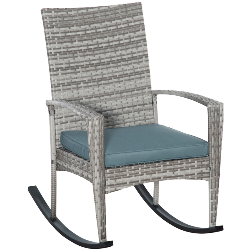 Outsunny Schaukelstuhl Schwingsessel Gartenstuhl mit Kissen, Polyrattan und Metall, grau, 66 x 88 x 98 cm, ideal für Terrasse und Garten Aosom.de – Bild 1 von 2