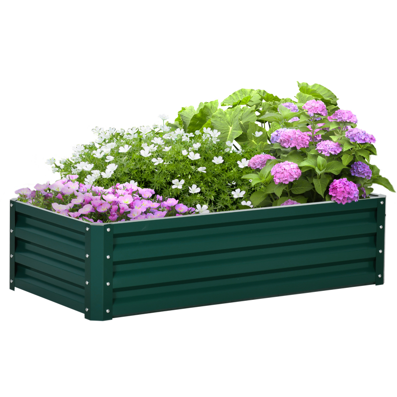 Outsunny Hochbeet aus Stahl Pflanzkasten rostfrei Gemüsebeet mit offenem Boden für Garten Balkon Grün 120x60x30,5cm Aosom.de – Bild 1 von 2