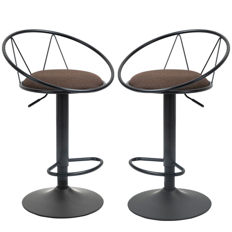 HOMCOM 2er-Set Barhocker Drehstühle Barstühle Arbeitshocker Bürohocker Verstellbare Höhe 360° schwenkbar mit rutschfesten Gummipuffer Leinen Metall Aosom – Bild 1 von 2