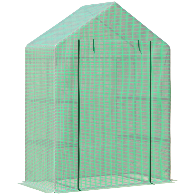 Outsunny Foliengewächshaus Begehbares Gartenhäuschen mit 6 Regalebenen, Treibhaus für Pflanzen, mit aufrollbarem Eingang, Grün Aosom – Bild 1 von 2