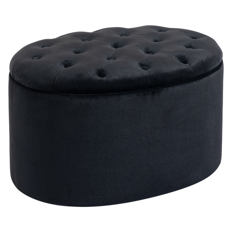 HOMCOM Sitzbank in Schwarz Moderne Polsterbank mit Stauraum, Samtartiges Polyester, Gummiholz, Ovale Form, 71x52x42cm Aosom – Bild 1 von 2