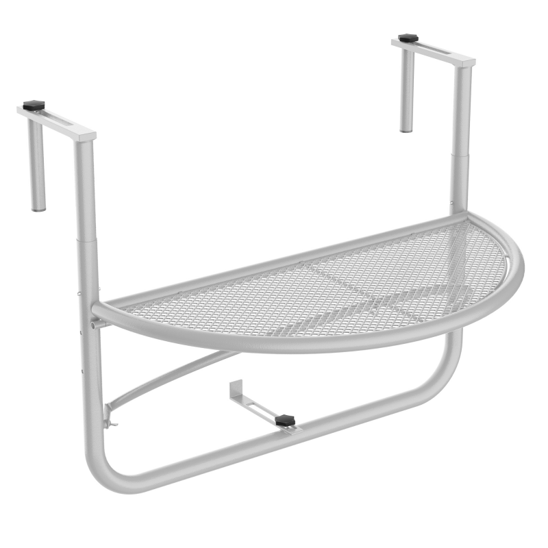 Outsunny Balkonhängetisch höhenverstellbar halbrund Gartentisch Ø30 cm für Terrasse Metall Weiß L60 x B45 x H50 cm Aosom.de – Bild 1 von 2