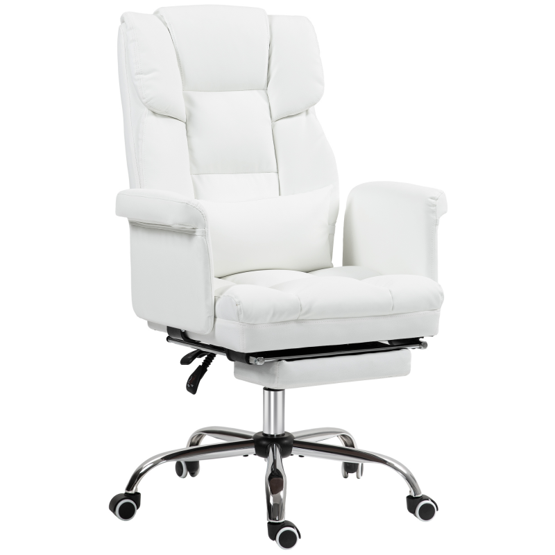 HOMCOM Bürostuhl, Ergonomisch Schreibtischstuhl mit Liegefunktion, Lendenkissen, Höhenverstellbar Computerstuhl mit Fußstütze, Drehfunktion, für Home-Office, Kunstleder, Weiß Aosom – Bild 1 von 2
