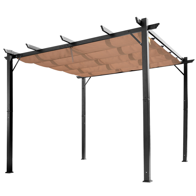 Outsunny Pergola Pavillon 3 x 4 m mit einstellbarem Stoffdach aus Aluminium, Sonnenschutz Überdachung für Terrasse und Garten in Grau und Braun Aosom.de – Bild 1 von 2