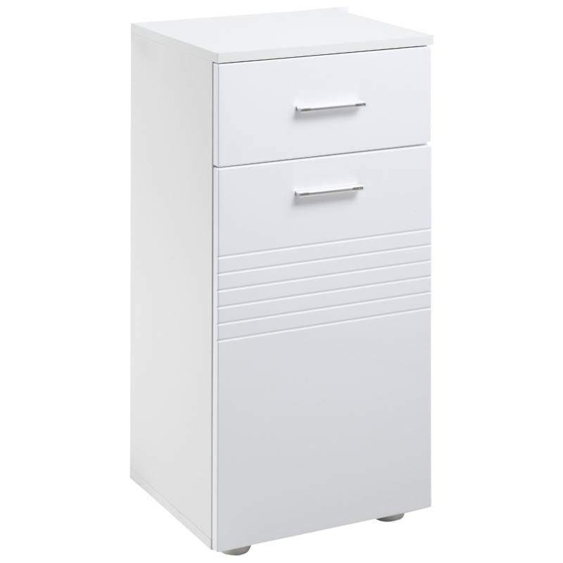 kleankin Badezimmerschrank Badschrank Multifunktionsschrank mit 1 Schublade 1 Türschrank Regal verstellbar Spanplatte Weiß 35 x 30 x 77,5 cm Aosom – Bild 1 von 2
