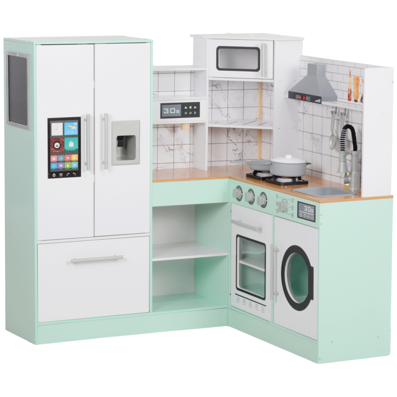 AIYAPLAY Kinderküche, Spielküche mit Tafel, Dunstabzugshaube, Eiswürfelmaschine, Mikrowelle, Ofen, Kühlschrank, realistischen Licht- und Soundeffekten, Küchenutensilien, ab 3 Jahren Aosom – Bild 1 von 2