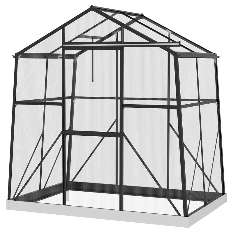 Outsunny Gewächshaus aus Aluminium 2,51 m² mit Fenster & Schiebetür, schwarzes Treibhaus mit Fundament 131x192x203cm für Garten Aosom.de – Bild 1 von 2