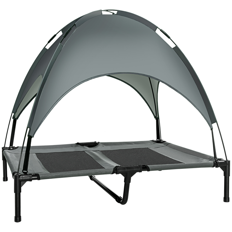 PawHut Hundebett Baldachin atmungsaktiv 92x76x90cm aus Taftstoff in Grau für gemütlichen Schlafplatz Aosom.de – Bild 1 von 2