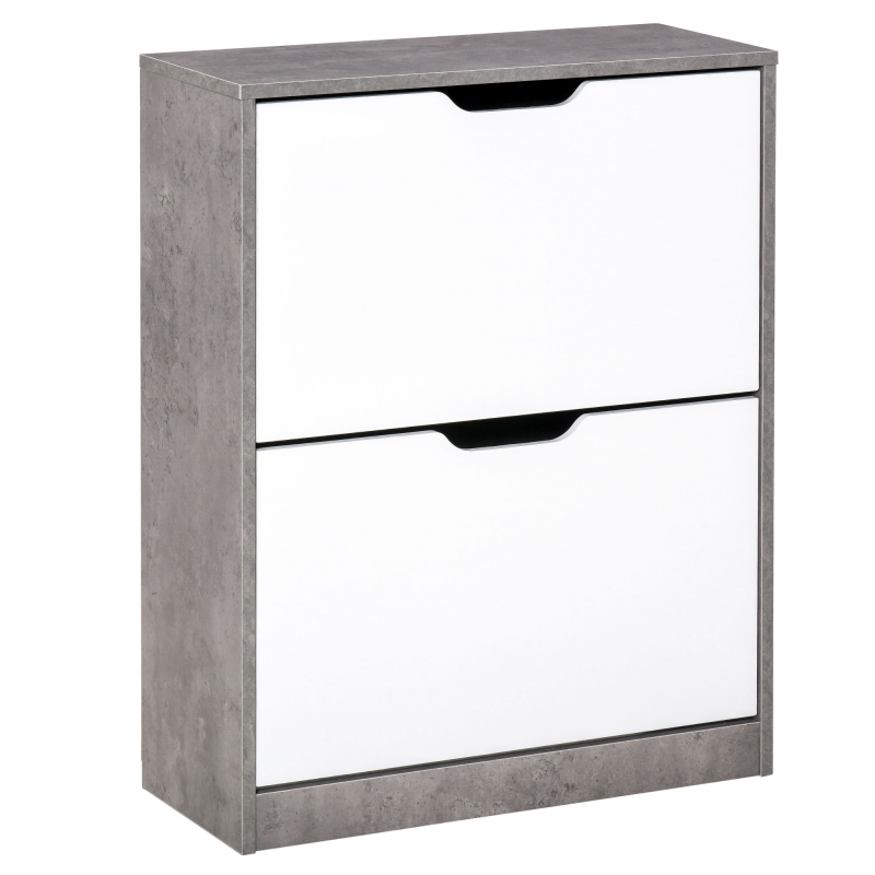 HOMCOM Schuhschrank Schuhregal Schuhbank mit 2 Kippschubladen Einfaches Design E1 Spanplatte Grau+Weiß 62,5 x 26 x 81 cm Aosom – Bild 1 von 2