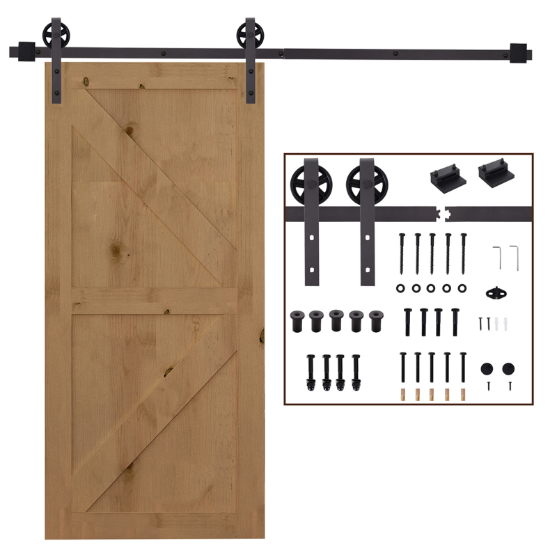 HOMCOM Schiebetüren-Beschlagsatz 183 cm Komplett-Set mit Schienen, Rollen, Schienenstopper, Bodenblock, Set Türschrauben, Schiebetürsystem aus Kohlenstoffstahl Dunkelbraun Aosom – Bild 1 von 2