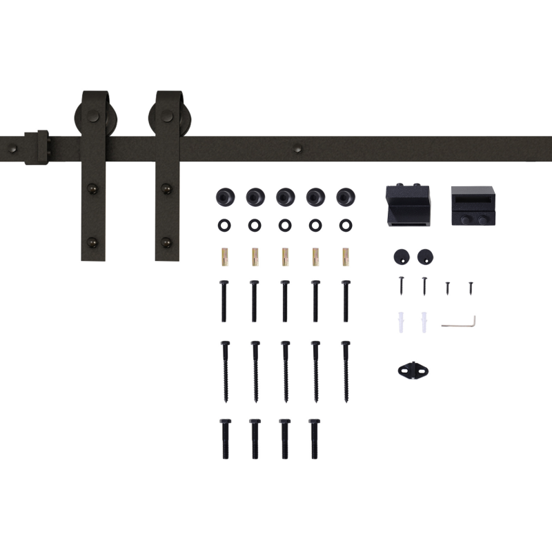 HOMCOM Schiebetüren-Beschlagsatz 200 cm Komplett-Set mit Schienen, Rollen, Schienenstopper, Set Türschrauben, Schiebetürsystem aus Kohlenstoffstahl Schwarz Aosom – Bild 1 von 2