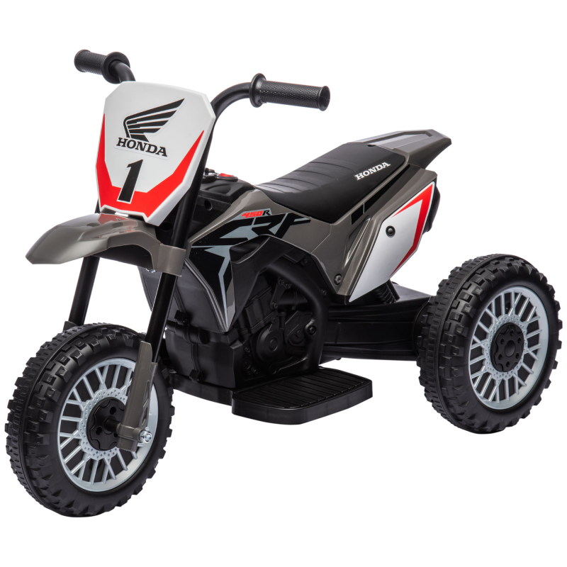 HOMCOM Elektro-Kinder-Crossbike, Honda CRF450RL Lizenz, Soundeffekte, 3 Räder, 3 km/h, 6V Batterie, Kinder 18-36 Monate, Grau Aosom – Bild 1 von 2