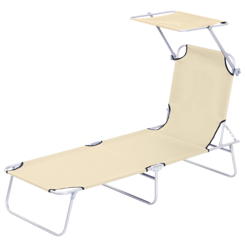 Outsunny Sonnenliege Gartenliege klappbar mit Sonnenschutz, Wellnessliege Strandliege Beige 187 x 58 x 36 cm für entspannte Stunden im Freien Aosom.de – Bild 1 von 2