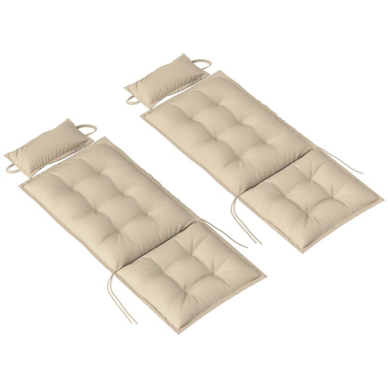 Outsunny 2er Set Auflage für Sonnenliege Wasserabweisend Liegenauflage für Gartenliege Polsterauflage für Strandliege Liegestuhl Kissen Polster für Gartenmöbel Auflagen 50x116x5 cm, Beige Aosom – Bild 1 von 2