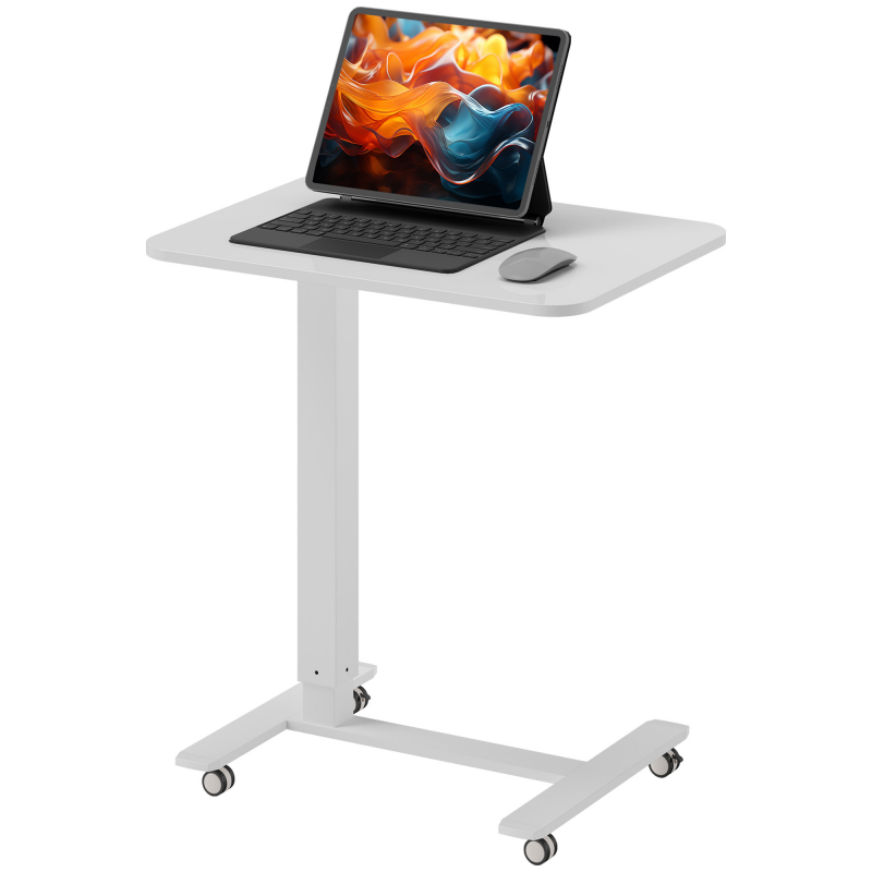 HOMCOM Höhenverstellbar Steh-Sitz C-förmig Schreibtisch Platzsparend Laptoptisch Stehpult Beistelltisch mit Rollen für Arbeitszimmer Wohnzimmer Weiß Belastbar bis 70 kg 65 x 48 x 70-110 cm Aosom – Bild 1 von 2