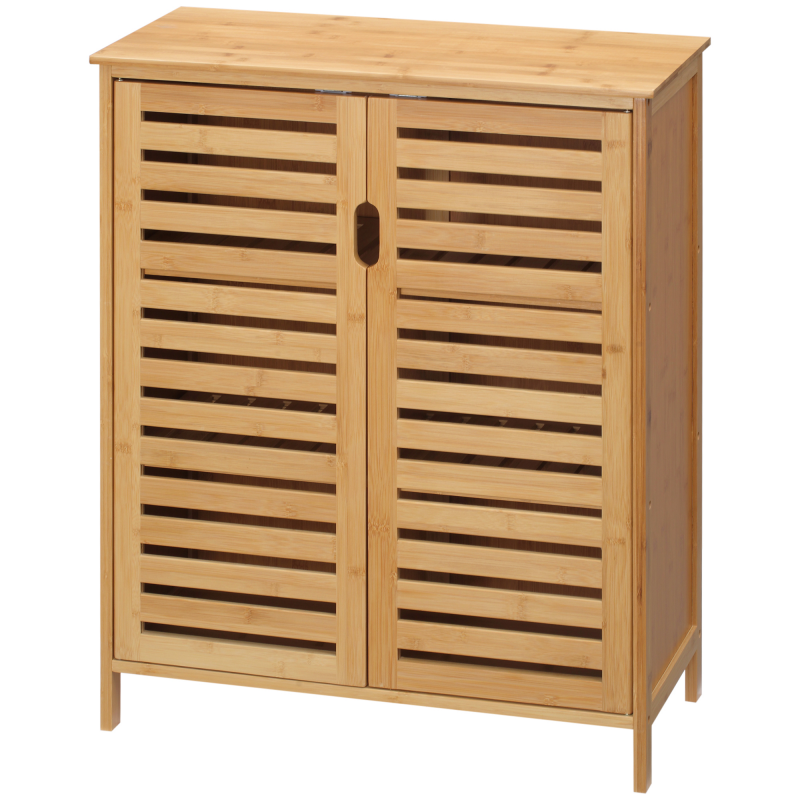 kleankin Badezimmerschrank Badschrank Beistellschrank mit 2 Lamellentüren, 2 Innenregalen, Bambus Aufbewahrungsschrank für Badezimmer, Wohnzimmer 68 x 32 x 86 cm Natur Aosom – Bild 1 von 2