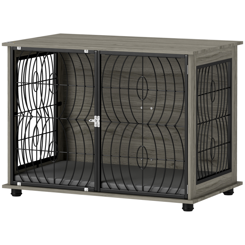 PawHut Hundekäfig für Zuhause, Hundehütte, Indoor Haustierkäfig mit Kissen, Hundehaus mit Fenster, Hundebox für große Hunde, Grau, 100 x 60 x 73,5 cm Aosom – Bild 1 von 2