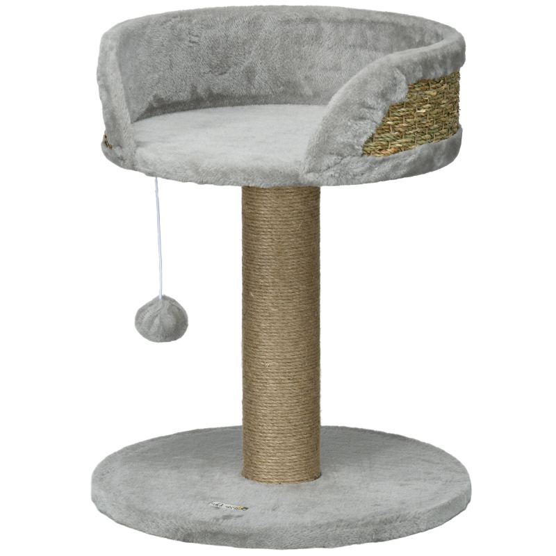PawHut Kratzbaum klein, 49 cm Katzenbaum, Katzenkratzbaum mit Spielball, Liegefläche, Kletterbaum für Katzen bis 4 kg, Katzenmöbel, Jute Grau Aosom – Bild 1 von 2