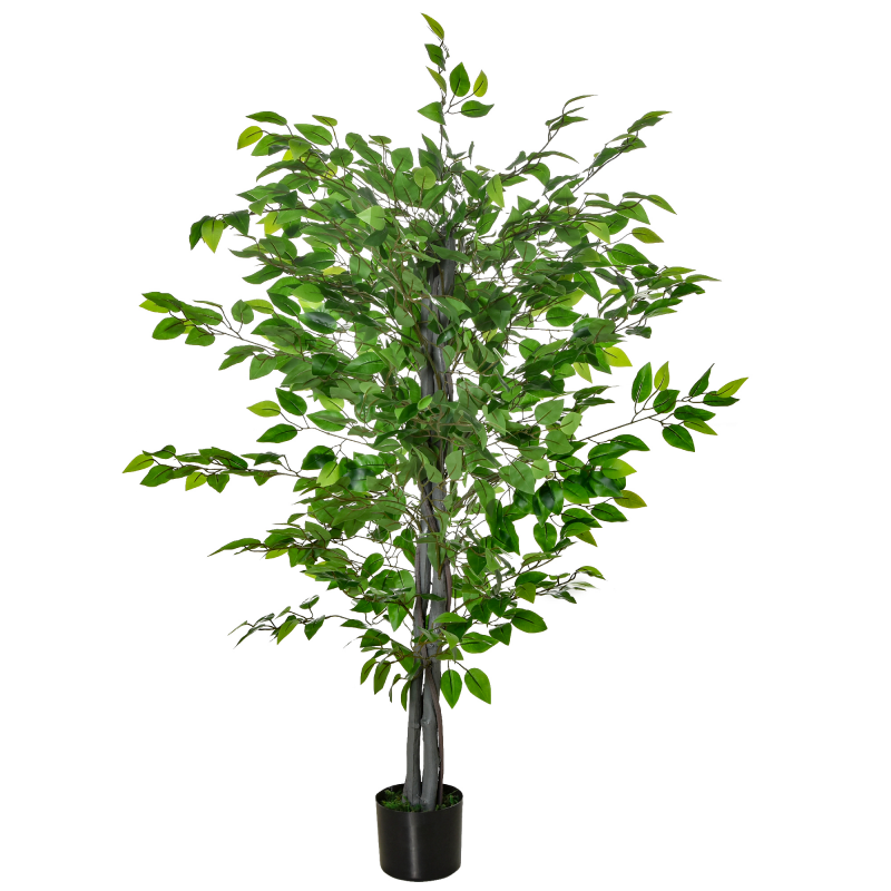 HOMCOM Künstlicher Ficusbaum groß 135 cm Kunstpflanze, Plastik Künstliche Pflanzen Ficus im Topf, Kunstbaum wie echt mit Zement, Kunstgras für Wohnzimmer Schlafzimmer Büro Garten Aosom – Bild 1 von 2