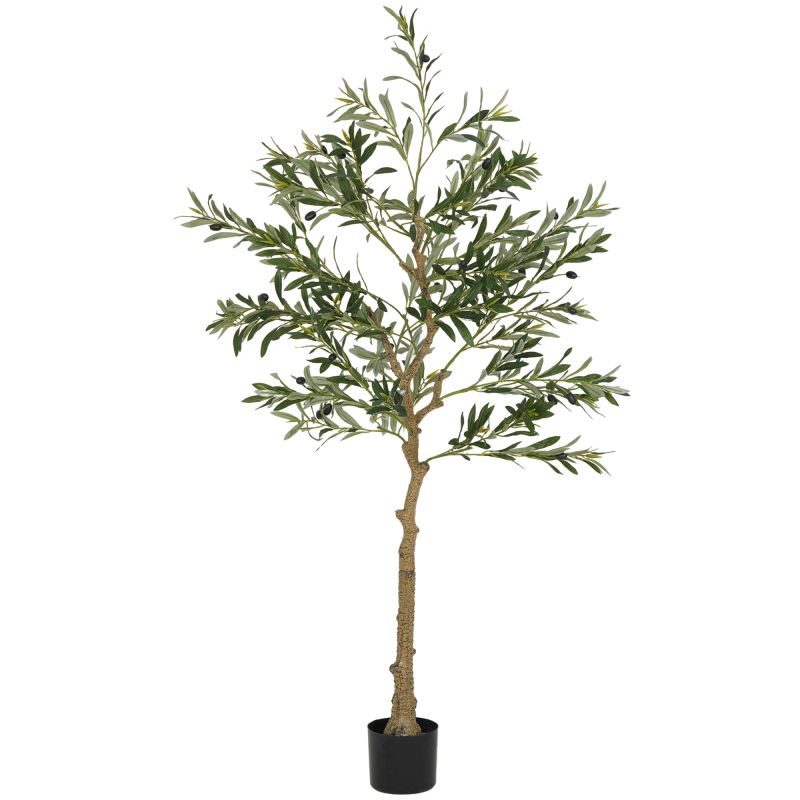 HOMCOM Künstlicher Olivenbaum groß 150 cm Kunstpflanze, Plastik Künstliche Pflanzen Olivenbaum im Topf, Kunstbaum mit Zement, Kunstmoos für Wohnzimmer, Schlafzimmer, Deko, Büro Aosom – Bild 1 von 2