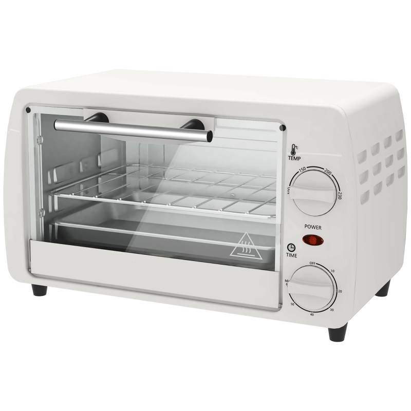 HOMCOM Mini Backofen 10 Liter 750W Kleiner Elektrobackofen mit Temperatur bis zu 230 ℃ Timer 60 Minuten Backblech und Rost 36,5x26x22 cm Cremeweiß Aosom – Bild 1 von 2