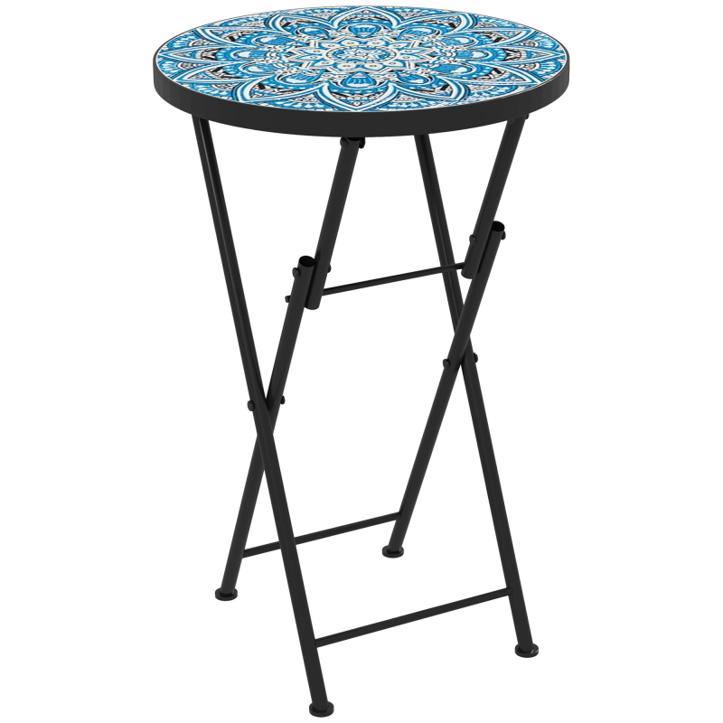 Outsunny Beistelltisch klappbar Gartentisch mit Mosaik-Design, Ø35,5 x 55 cm Rund wetterfest Balkontisch aus Metall, Campingtisch Klapptisch Kaffeetisch für Wohnzimmer Büro Outdoor Indoor, Blau Aosom – Bild 1 von 2
