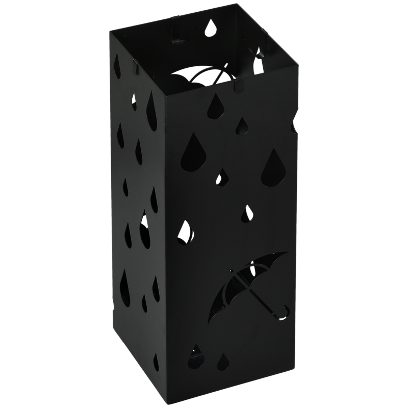 HOMCOM Regenschirmständer Schirmständer mit 4 Haken, Wasserauffangschale Regenschirmhalter für Flur, Regenschirme & Gehstöcke Stahl 15,5 x 15,5 x 40 cm Schwarz Aosom – Bild 1 von 2
