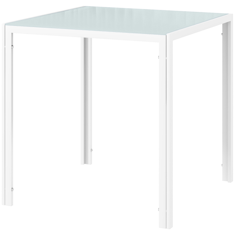 HOMCOM Esstisch Quadratischer Küchentisch für 4 Personen, Esszimmertisch aus Hartglas, bis 80 kg belastbar, für Küche, Esszimmer, 75 x 75 x 75 cm, Weiß Aosom – Bild 1 von 2