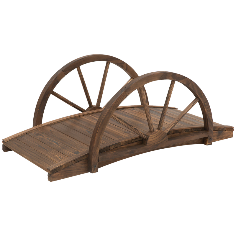 Outsunny Gartenbrücke aus Tannenholz, Holzbrücke mit Rad Design, Teichbrücke bis 150 kg belastbar, Zierbrücke Dekobrücke, Brücke für Garten Park Hinterhof 100 x 50 x 37 cm Verkohlt Aosom – Bild 1 von 2