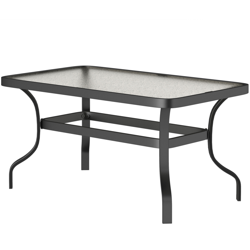 Outsunny Beistelltisch Hartglas Kaffeetisch Couchtisch mit Wellendesign, Abgerundete Ecke Balkontisch Gartentisch Sofatisch Teetisch Gartenmöbel für Wohnzimmer Garten Terrasse Balkon, 95x55 cm Schwarz Aosom – Bild 1 von 2