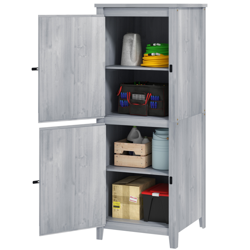 Outsunny Gartenschrank Holz, Geräteschuppen wetterfest Geräteschrank, 60x60x160cm, Gerätehaus mit Doppeltür, Ablagen, Abschließbar Werkzeugschrank Gartenschuppen für Garten, Terrasse, Hellgrau Aosom – Bild 1 von 2