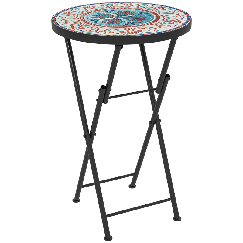 Outsunny Beistelltisch klappbar Gartentisch mit Mosaik-Design, Ø35,5 x 55 cm Rund wetterfest Balkontisch aus Metall, Campingtisch Klapptisch Kaffeetisch für Wohnzimmer Büro Outdoor Indoor, Mehrfarbig Aosom – Bild 1 von 2