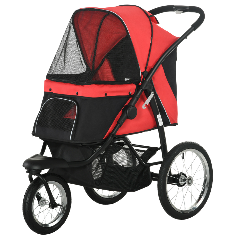 PawHut Hundewagen Hundebuggy klappbar für Hunde & Katzen bis 20 kg Katzenbuggy mit geländegängige Gummiräder Kissen Netzfenstern Türen Katzenwagen mit Aufbewahrungskorb Buggy Rot Aosom – Bild 1 von 2