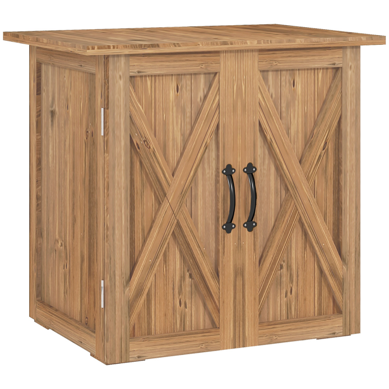Outsunny Gartenschuppen, Holz-Geräteschrank, Wetterfester Werkzeugschuppen, Geräteschuppen mit Doppeltür, für Garten, Balkon, Braun, 77 x 55 x 72 cm Aosom – Bild 1 von 2