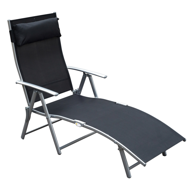 Outsunny Sonnenliege klappbar Gartenliege mit Kissen 137x63,5x100,5cm Metall und Stoff Schwarz für Strand und Terrasse Aosom.de – Bild 1 von 2
