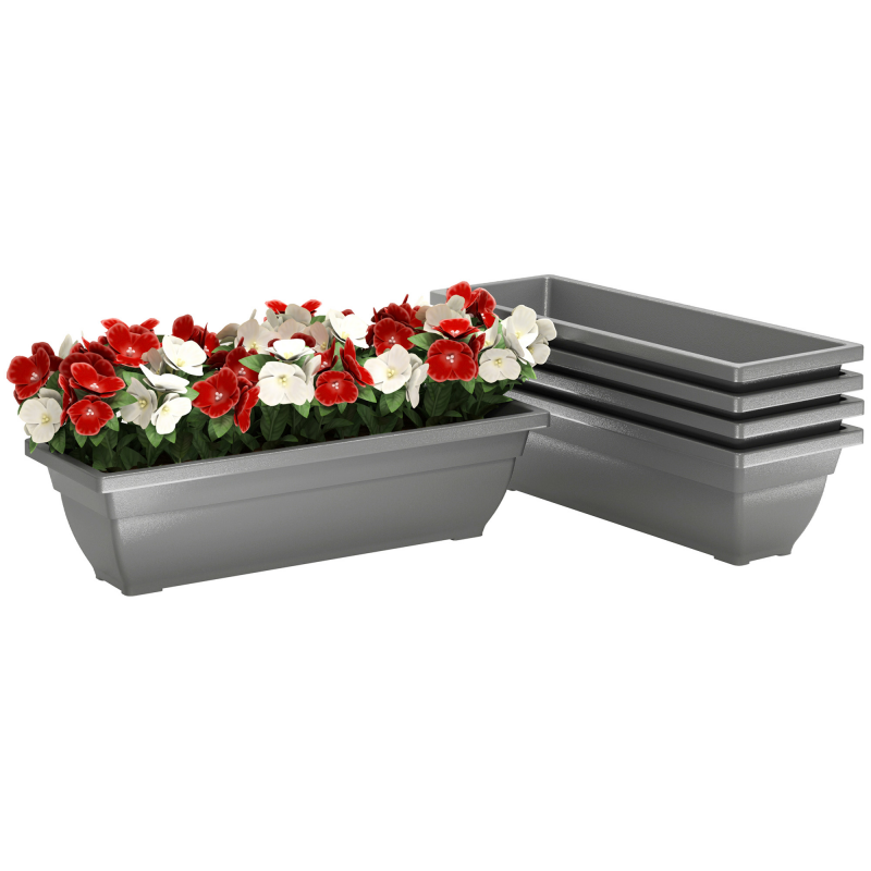 Outsunny 5er Set Blumentopf aus Kunststoff, 59 x 21 x 16 cm stapelbar Blumentöpfe Set, wetterfest Übertopf, Töpfe für innen und außen, Grau Aosom – Bild 1 von 2