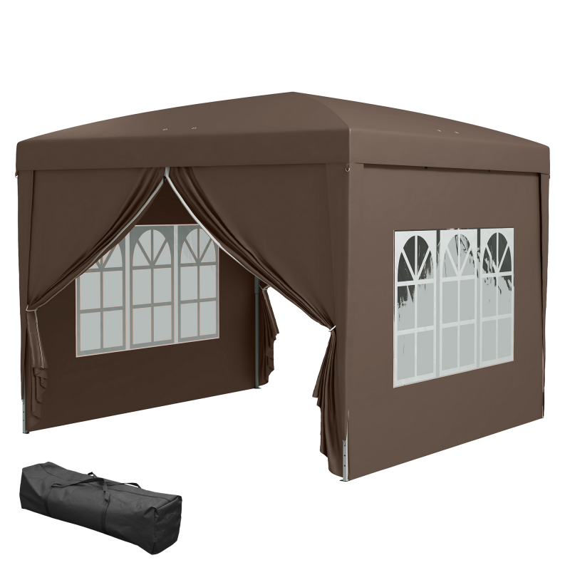 Outsunny Pavillon ca.3x3m, wasserabweisend Stabil Winterfest Pop-up Faltpavillon, UV Schutz 50+, Faltbar Partyzelt Gartenzelt mit 4 Seitenteilen Tasche Gartenpavillon für Camping Garten, Kaffee Aosom – Bild 1 von 2