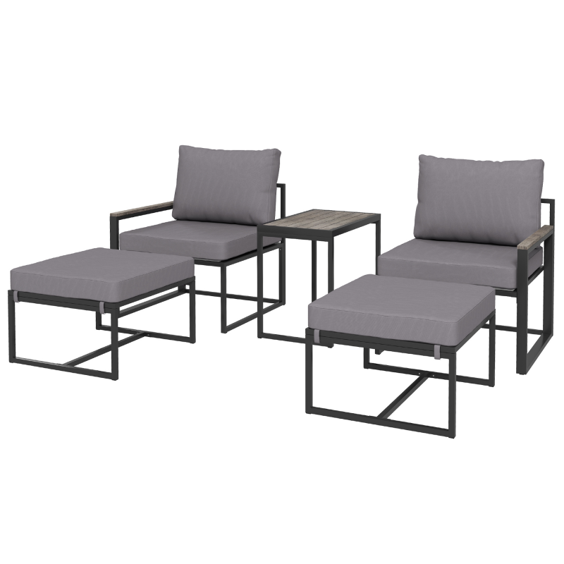 Outsunny Gartenlounge set, balkonmöbel set, 2 Personen, mit 2 Sessel, unter den Sesseln verstaubaren Hocker, Couchtisch, Grau Aosom.de – Bild 1 von 2