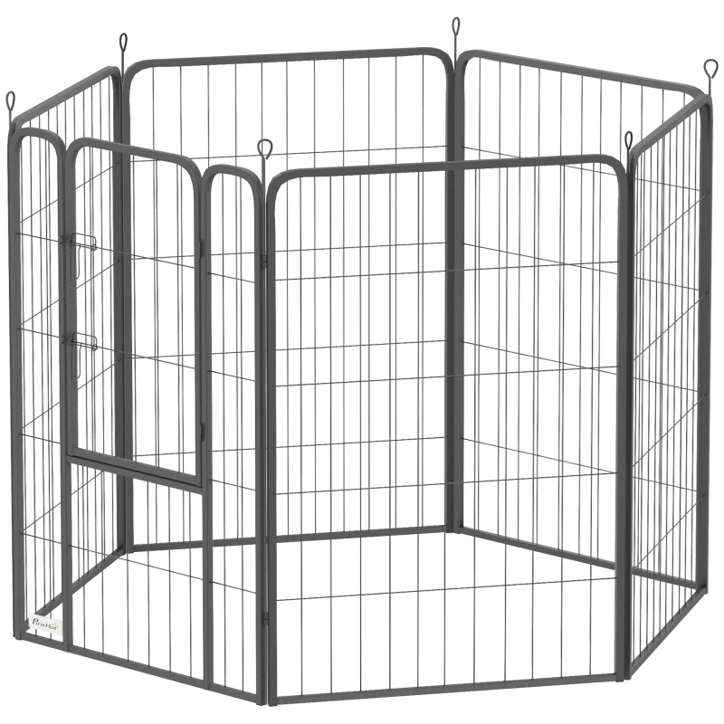 PawHut Welpenlaufstall 6-eckig Welpenauslauf mit 6 Gitterplatten Tür flexibel faltbar Schutzplane Freilaufgehege 100cm hoch Hundelaufstall Welpengitter für Hund Katze Laufgitter für drinnen draußen Aosom – Bild 1 von 2