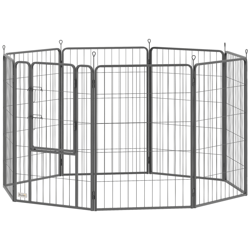 PawHut Welpenlaufstall 8-eckig Welpenauslauf mit 8 Gitterplatten Tür Erdspießen flexibel faltbar Schutzplane Freilaufgehege 100cm hoch Hundelaufstall für Hund Katze Welpengitter für drinnen draußen Aosom – Bild 1 von 2