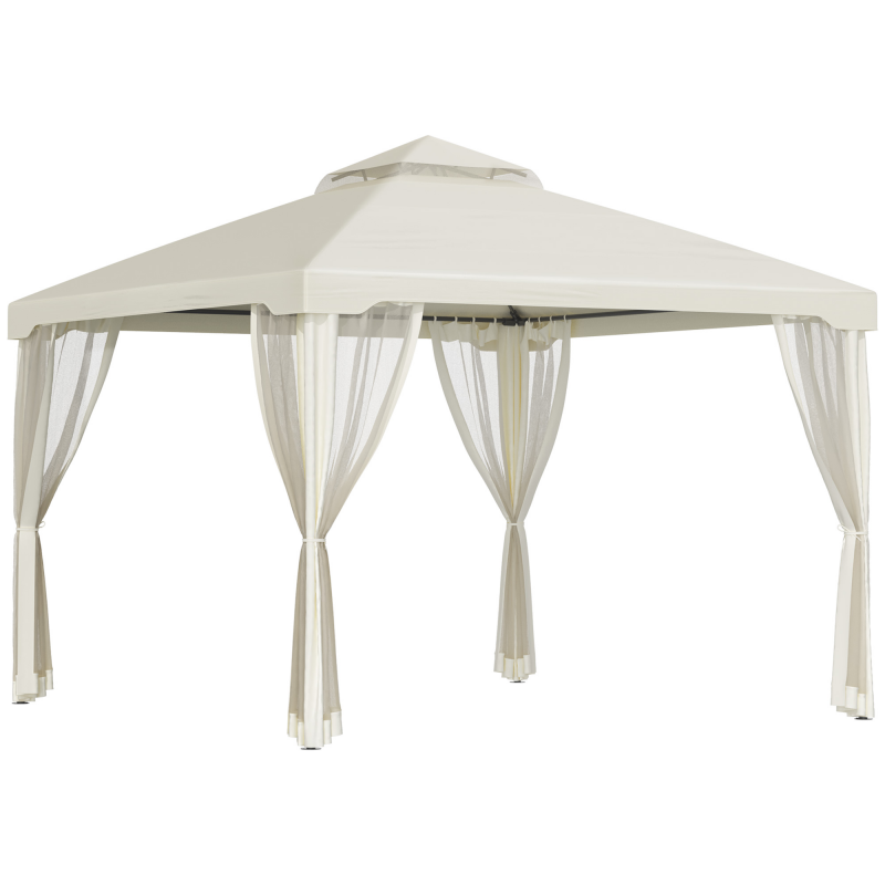 Outsunny Gartenpavillon 3x3m mit 4 Seitenwänden, wetterfestes Gartenzelt aus Metall und Polyester, cremeweiß für Gartenpartys Aosom.de – Bild 1 von 2