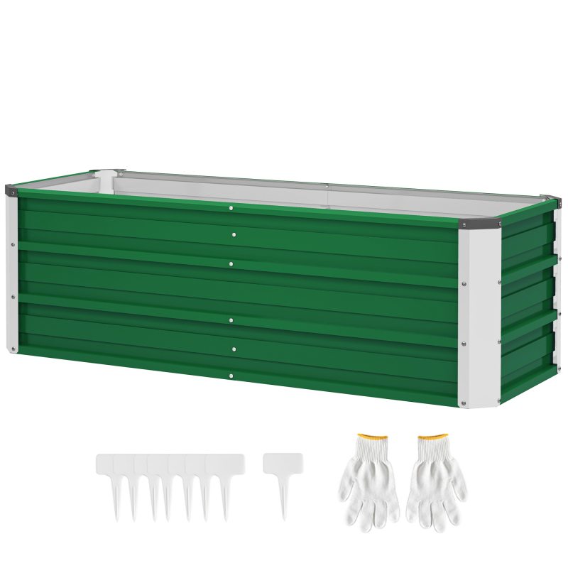 Outsunny Hochbeet Stahl Gartenbeet Pflanzkasten mit Handschuhen 125x47x40cm in Grün für Gemüse und Blumen Aosom.de – Bild 1 von 2