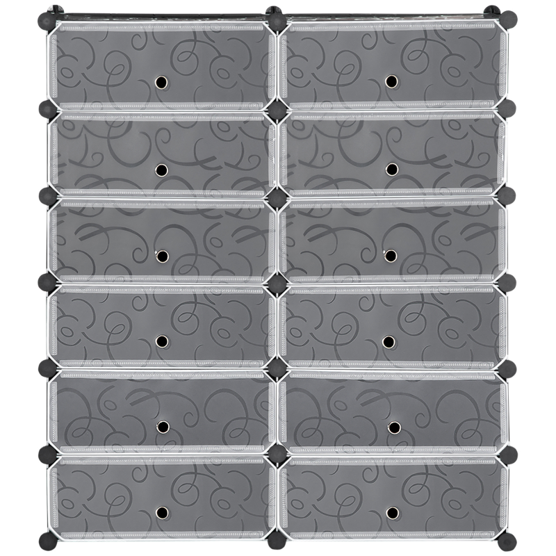 HOMCOM Schuhschrank mit 12 Fächern modulares Regal für 12 Paar Schuhe DIY Steckregal Schuhaufbewahrung für Flur Schwarz 49 x 37 x 108 cm Aosom – Bild 1 von 2