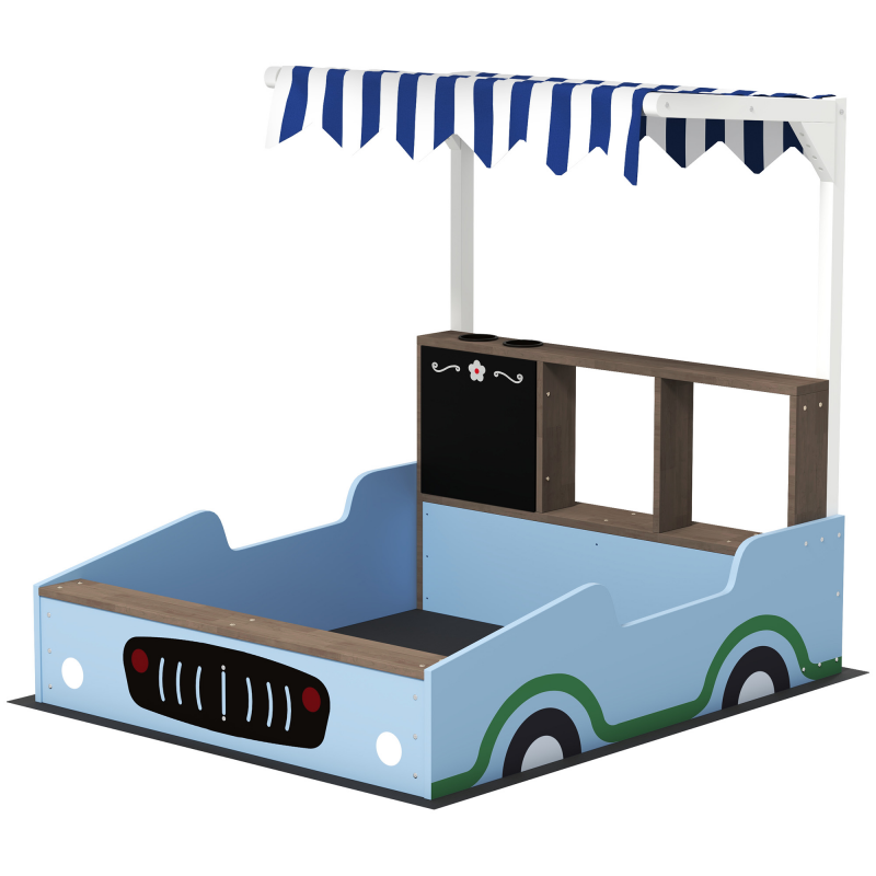AIYAPLAY Sandkasten mit Dach, 90 x 108 cm Sandkiste aus Holz Sandbox mit Sitzbank, Zeichentafel, Pflanzkästen, Einkaufsladen-Design für 2 Kinder 3-7 Jahre Blau Aosom – Bild 1 von 2