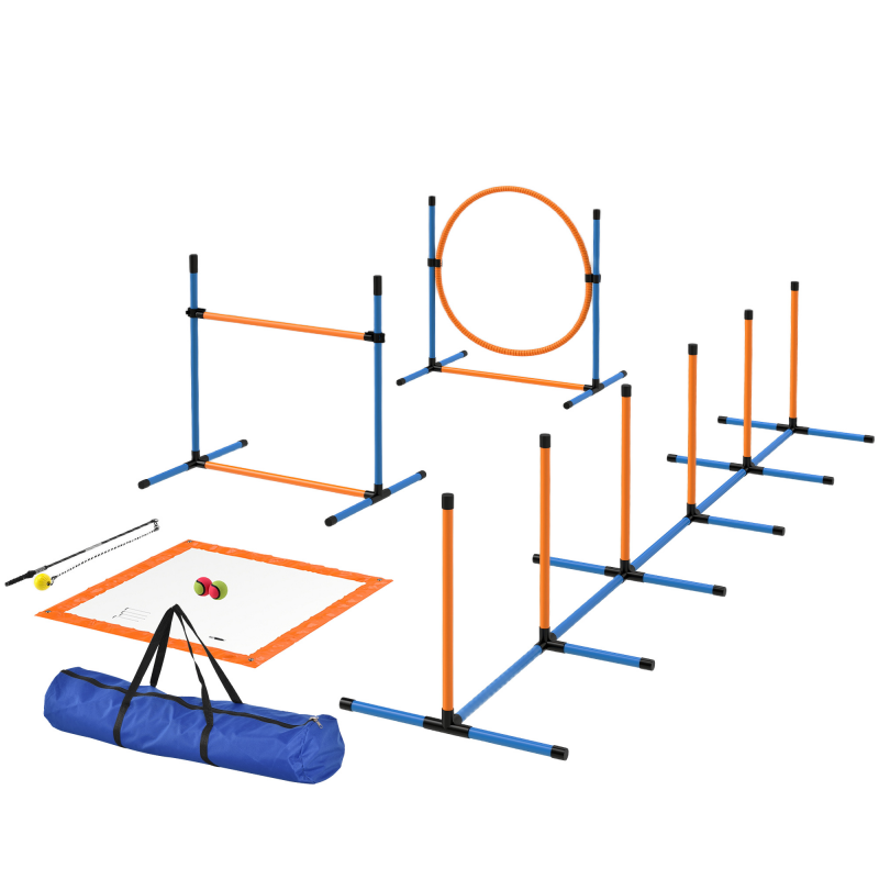 PawHut Agility Set Hunde 9-teilig Agility-Ausrüstung für Hundetraining Steckhürdenset mit Slalomstangen Sprunghoop 2 Bälle höhenverstellbar Hürden Koordinationstraining für Spiele Training Aosom – Bild 1 von 2