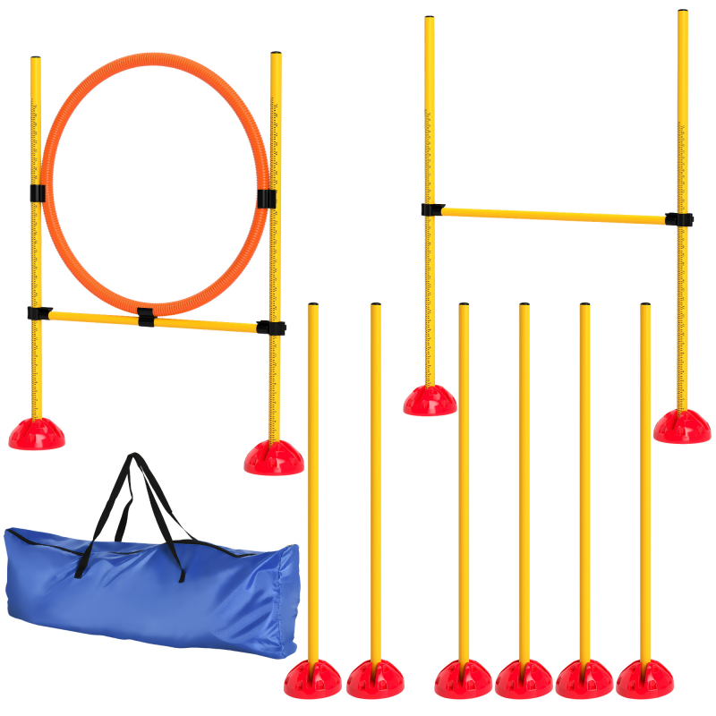 PawHut Agility Set Hunde 4-teiliges befüllbar Agility-Ausrüstung für Hundetraining Steckhürdenset mit Slalomstangen höhenverstellbar Hürden Sprungring Koordinationstraining für Spiele Training Aosom – Bild 1 von 2