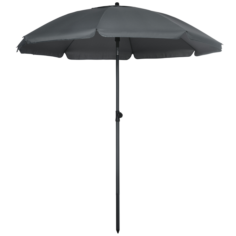 Outsunny Sonnenschirm Strand Ø180 cm UV 50+ windfest stabil Strandschirm mit UV-Schutz sturmfest Balkon-Schirm faltbarer Gartenschirm sicherer Sonnenschutz für Reisen Strand Balkon Camping Dunkelgrau Aosom – Bild 1 von 2